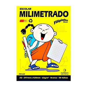 Bloco Milimetrado Escolar A3 50 folhas - Branco