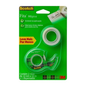 Fita Mágica Adesiva Scotch 12mm x 10m 2 Rolos com Suporte  - 3M