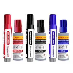 Kit Marcador Quadro Branco + Refil 3 Cores - Compactor