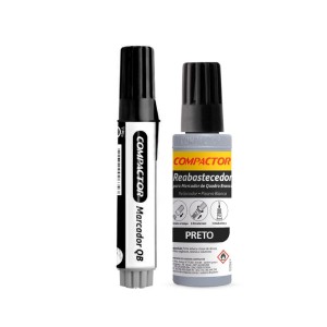 Kit Marcador Quadro Branco Preto + Refil  - Compactor