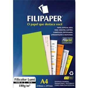 Papel Filicolor Lumi Verde A4 180g/m² - 50 Folhas - Filipaper
