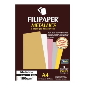 Papel Especial Metálico Ouro A4 180g/m² - 15 folhas - Filipaper