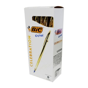 Caneta 1.0mm Celebration Azul Corpo Dourado - Caixa c/ 25 unidades - Bic