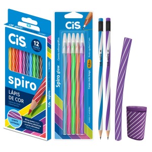 Kit Papelaria Cis Spiro Caneta Lápis Borracha e Apontador (Roxo)