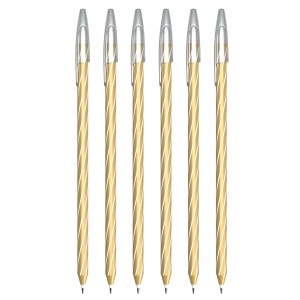 Caneta Esferográfica Cis Spiro Gem Dourada / Azul - Kit c/ 6 Unidades