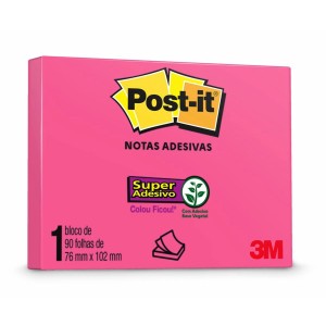 Bloco Notas Adesivas Post-it Rosa 76mm x 102mm 90 folhas - 3M