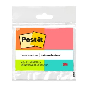 Bloco Notas Adesivas Post-it Tropical 38mm x 50mm 4 cores Neon 200 folhas - 3M