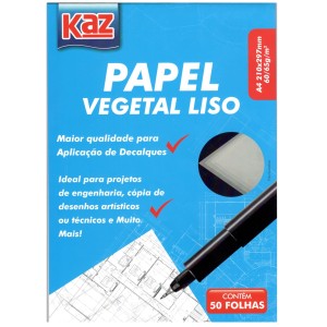 Papel Vegetal Liso A4 60/65 g/m² Bloco com 50 folhas - Kaz