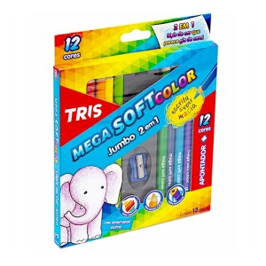 Lápis de Cor Jumbo Tris 2 em 1 – 12 Cores + Apontador
